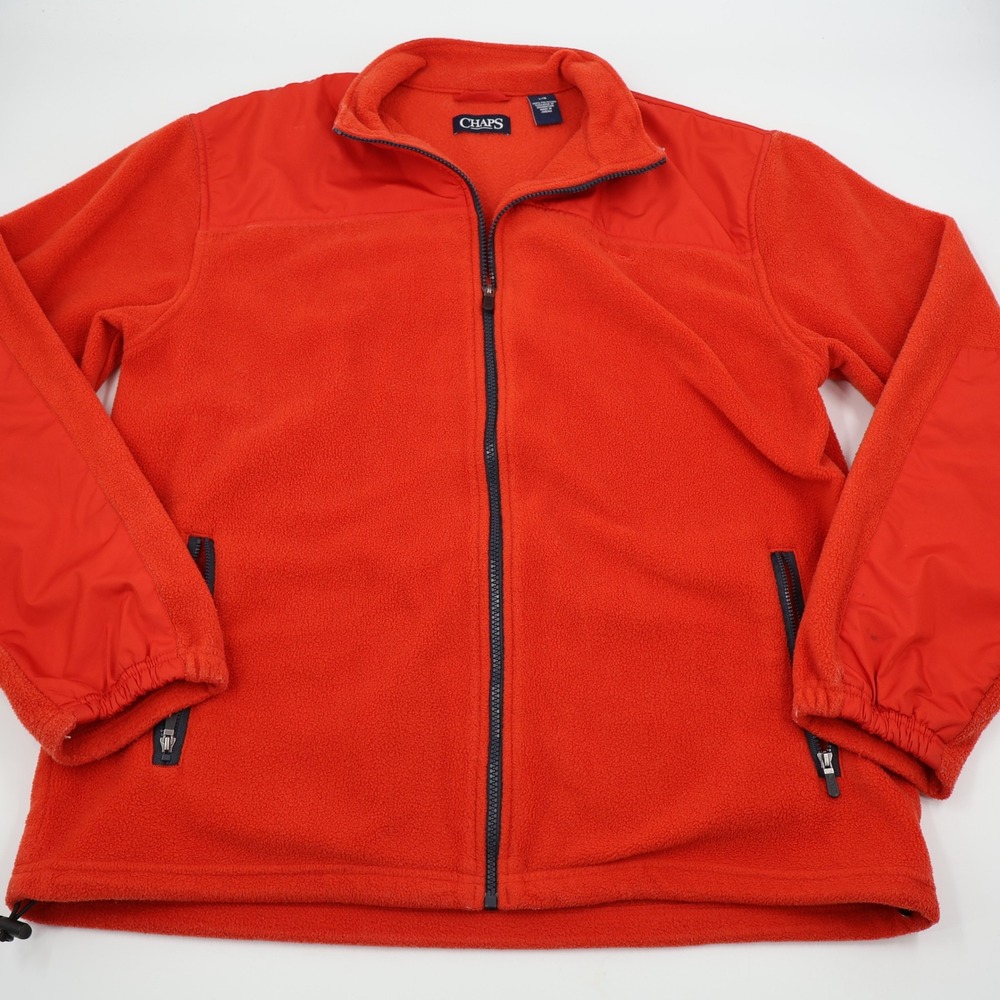 Chaps Fleece Jacket Mens Large Red Full‎ Zip Mixed Media Mock Neck Overlay